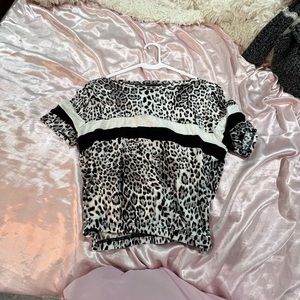 Cheetah print shirt with white and black stripe size small, cropped.